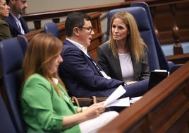 El consejero Pablo Rodríguez habla con Luz Reverón (PP).