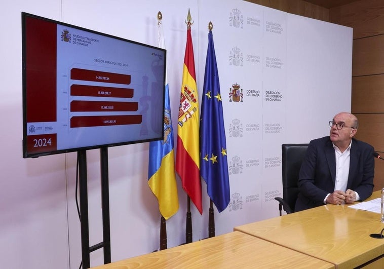 El delegado del Gobierno en Canarias, Anselmo Pestana, durante la rueda de prensa.