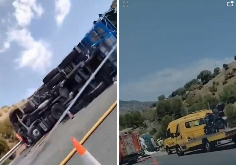 Imagen del camión volcado en la A-7 a la altura de Ciudad Jardín.