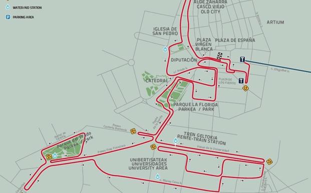 Plano del recorrido a pie por las calles de Vitoria.