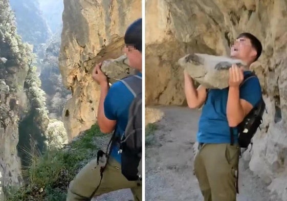 Polémico vídeo en la ruta del Cares: un joven tira una piedra enorme al vacío entre risas