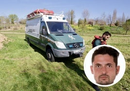 Agentes participantes en la búsqueda del joven desaparecido este fin de semana. Abajo, Alejandro Aranda.