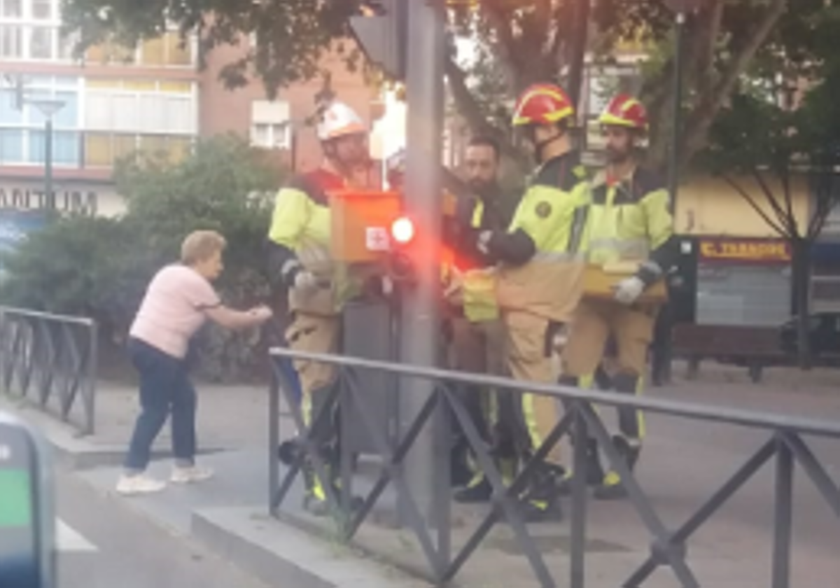 Intervención de los Bomberos de Valladolid en la plaza de Vadillos, este martes.