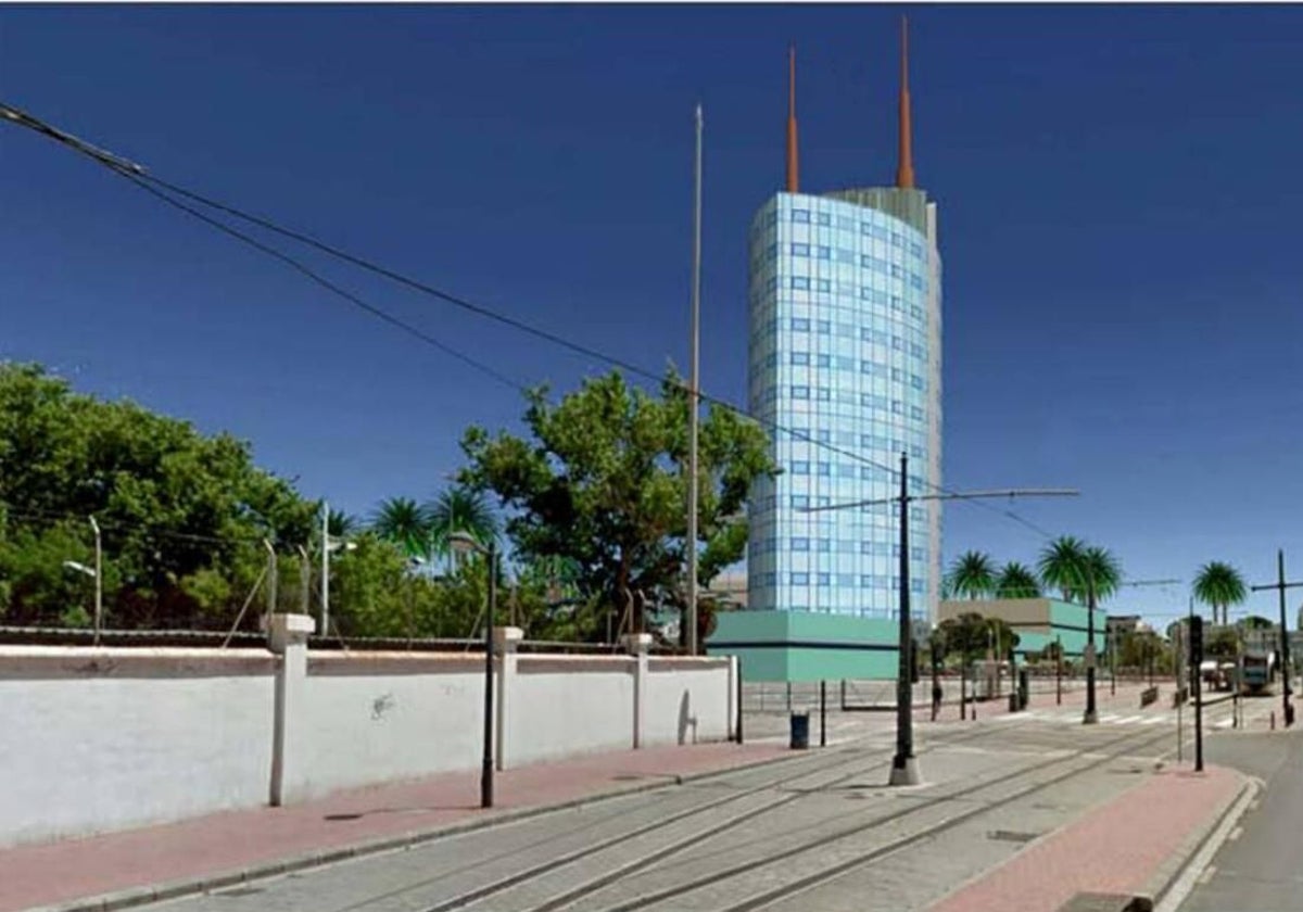 Recreación del hotel de quince alturas que Demarcación de Costas no autorió hacer al anterior gobierno en Eugenia Viñes, frente a La Pepica.