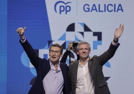 Feijóo y Rueda, participan en el cierre de campaña del candidato popular, este viernes en A Coruña.