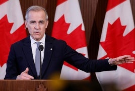 El primer ministro canadiense, Mark Carney, durante su comparecencia de ayer.