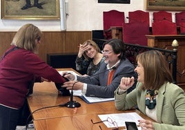 Sorteo de los puestos del mercado de la palma blanca, en el salón de plenos del Ayuntamiento de Elche.