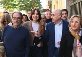 La secretaria general del PSPV, Diana Morant, en un acto del PSOE en Alicante, con Ángel Franco y Alejandro Soler.